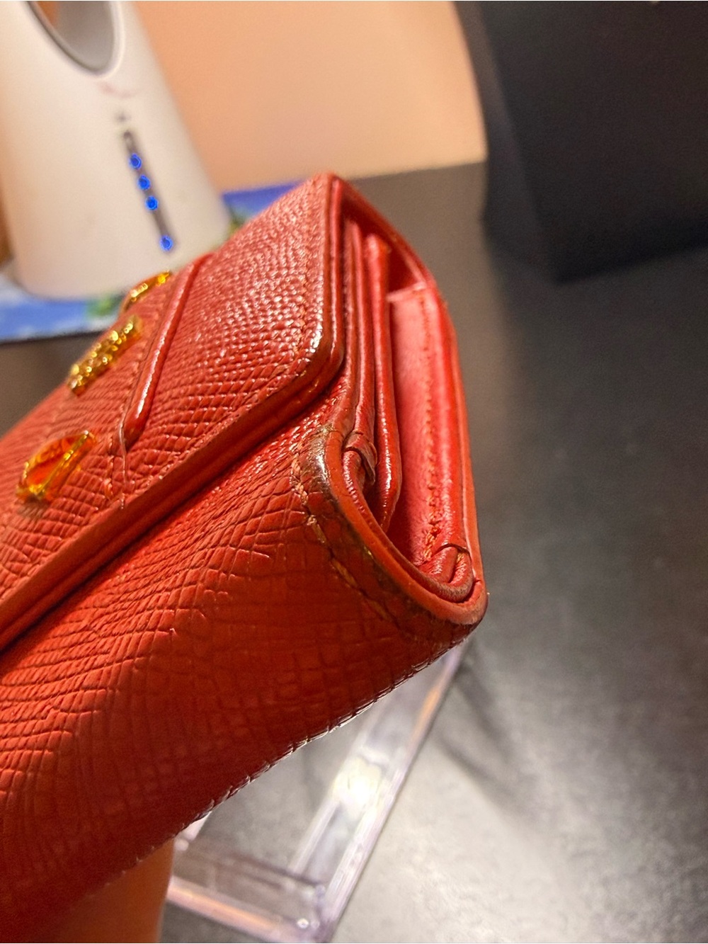 MCM Red Textured Leather Logo Plaque Wallet - Picture 5 of 12